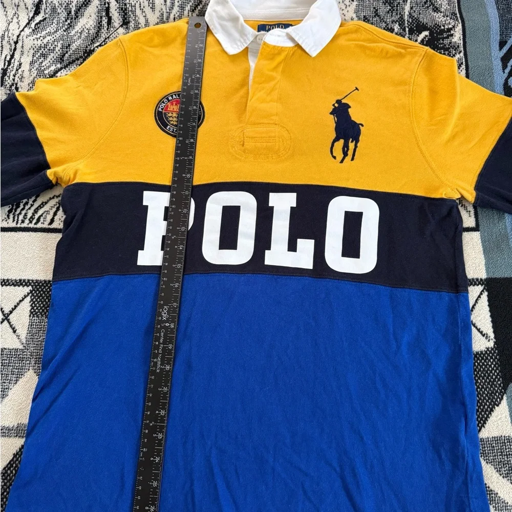 Polo Ralph Lauren Navy Royal Blue/Yellow Gold Colorblock Long Sleeve PatchedPolo
